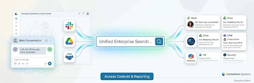 Search bar returning answers from multiple connected work apps