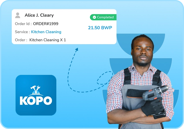 KOPO customer app home screen with cleaning salon and home maintenance services