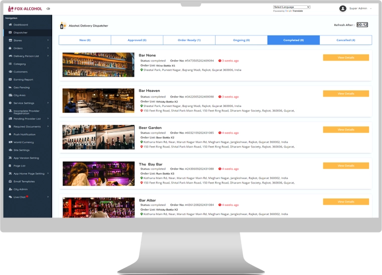 alcohol delivery app clone - admin panel