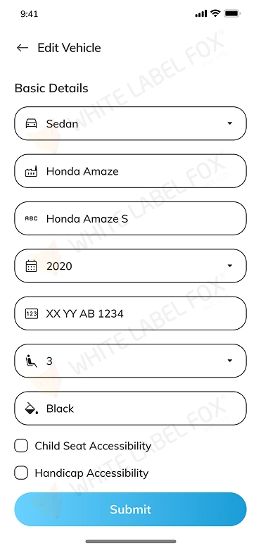offer ride - vehicle details