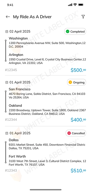 offer ride - ride history