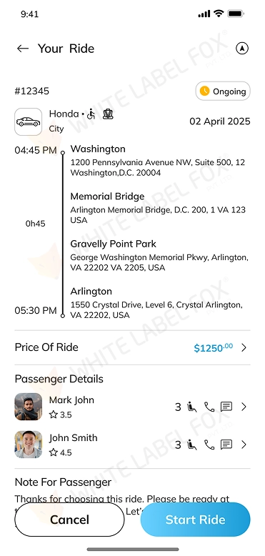 offer ride - offered ride details