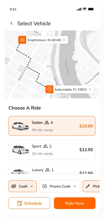 customer app - select vehicle