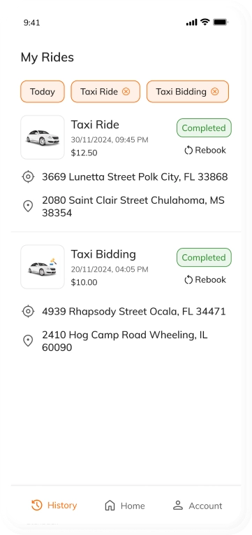customer app - my rides