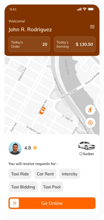Driver ride request screen