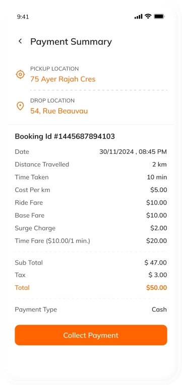 Driver App - payment summary