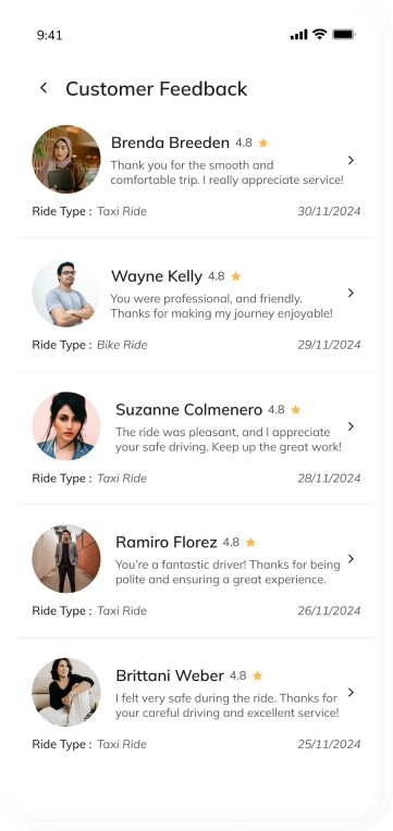 Driver App - customer feedback