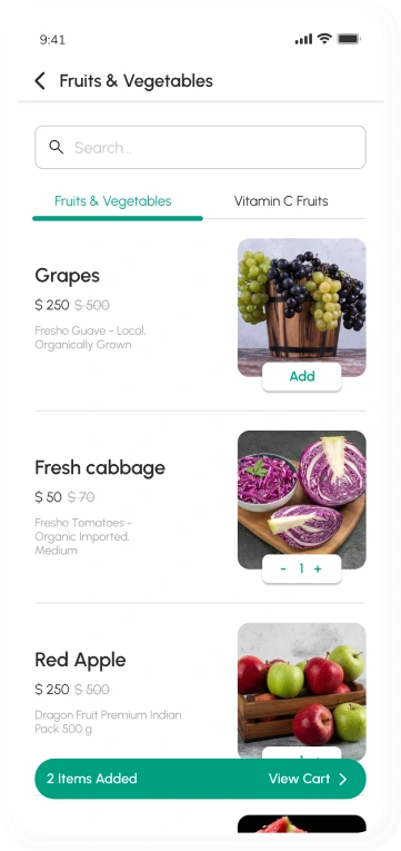 customer app - fruits and vegetables