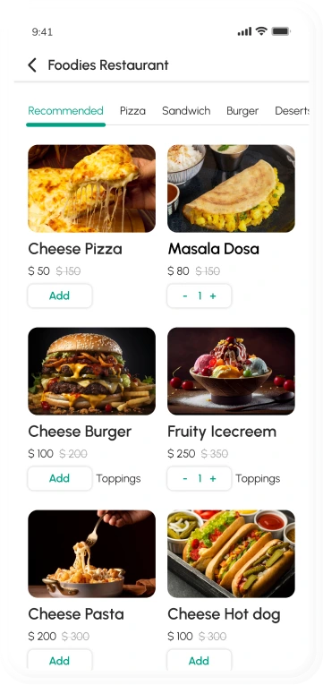customer app - Browse Restaurant Dishes