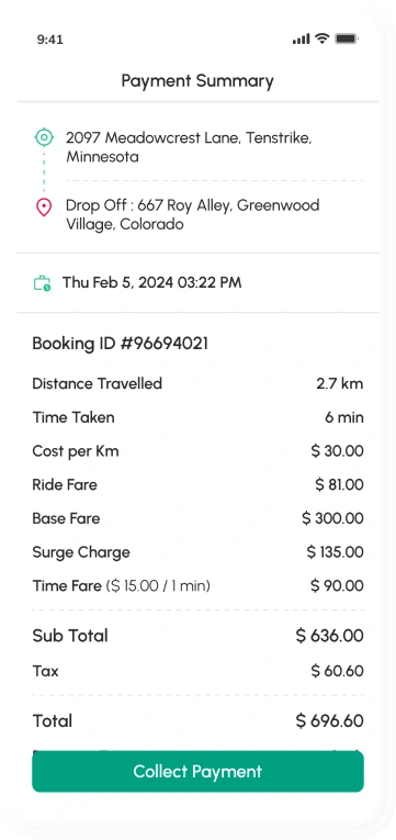 driver app - payment summary