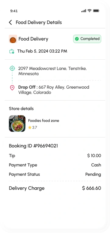 driver app - food delivery details