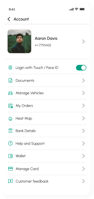 driver app - Account setting