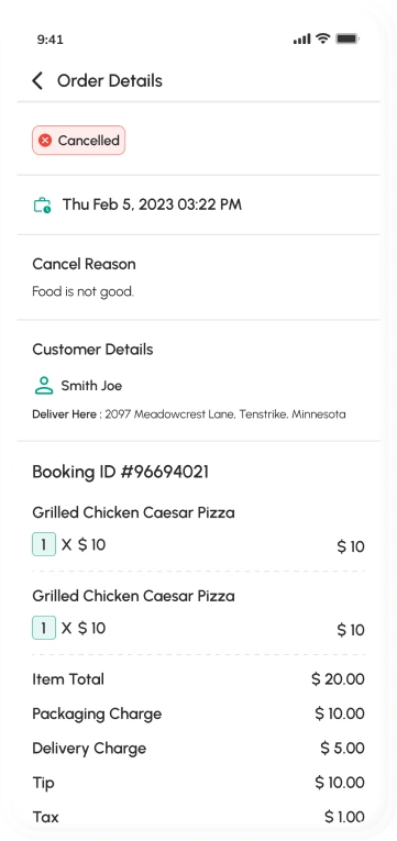 store app - cancelled order details
