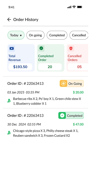 Order history with status