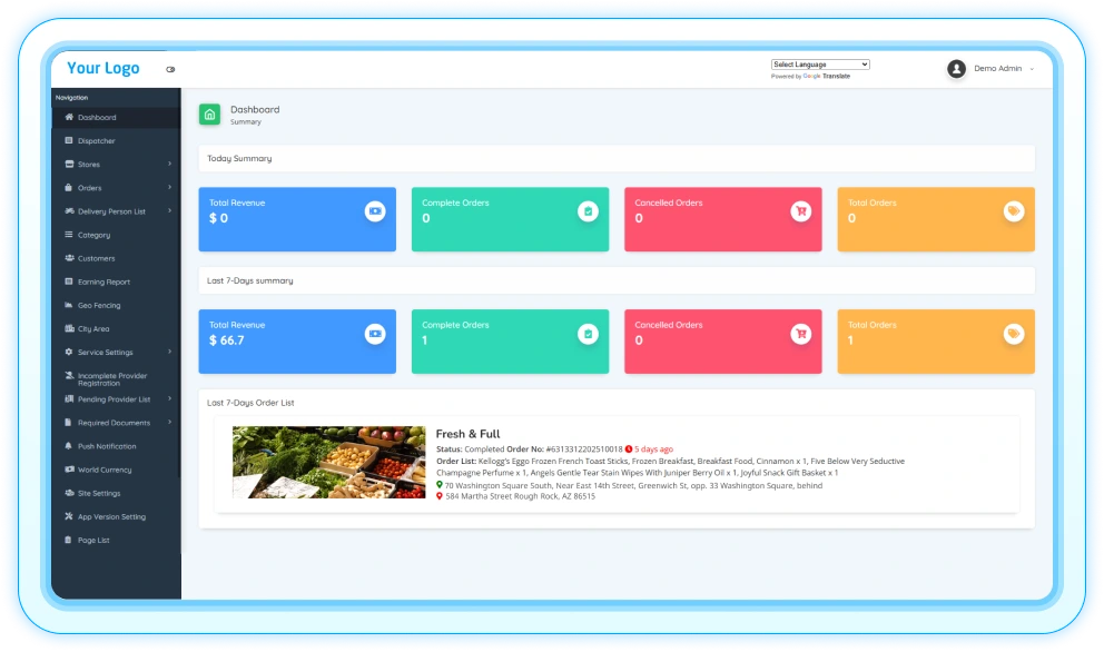 order management dashboard