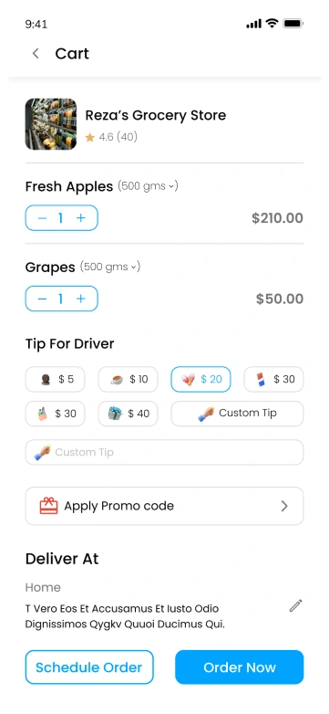 gopuff clone customer app - cart and checkout