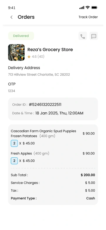 gopuff clone customer app - order history