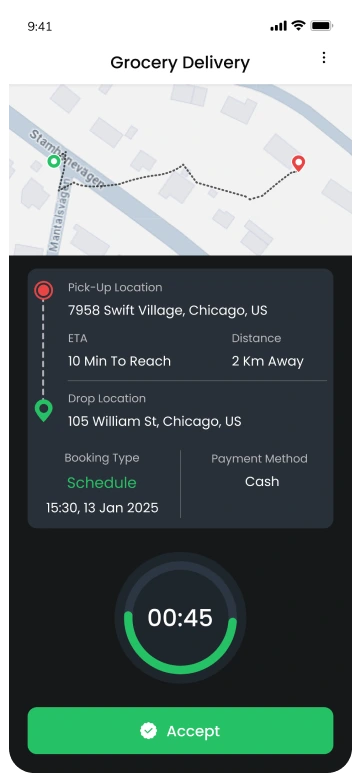 gopuff clone driver app - dashboard screen