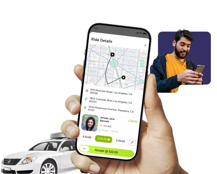 inDriver clone app - route and fare details