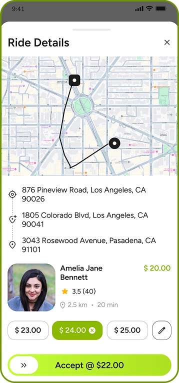 Fox Drive driver app – ride request screen