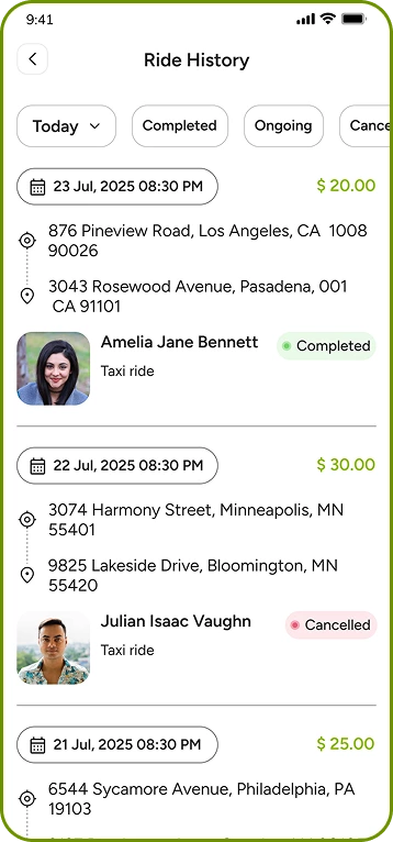 Fox Drive driver app – trip details overview