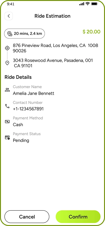 Fox Drive driver app – ride status tracking