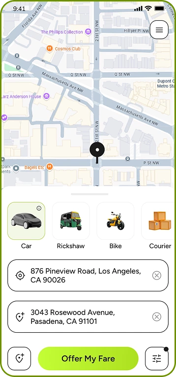 Fox Drive user app – ride selection and booking