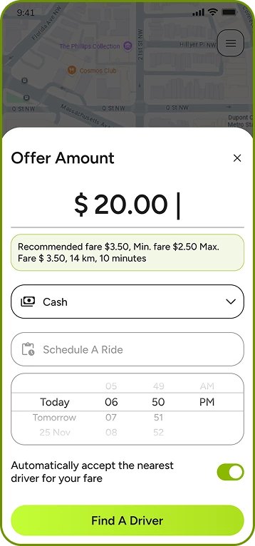 Fox Drive user app – fare negotiation and confirmation