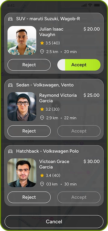 Fox Drive user app – ride tracking and map interface