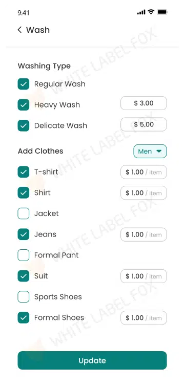 Provider app - washing type