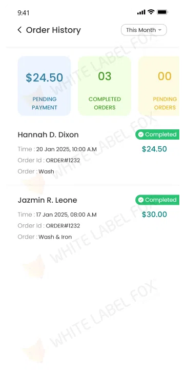 Provider app - order history