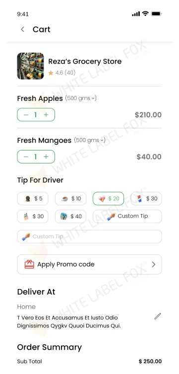 Review grocery items in cart