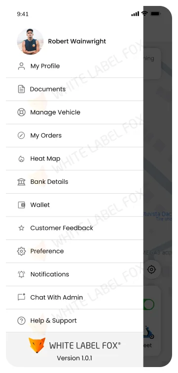 Driver app sidebar options