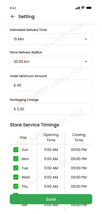 Store settings screen