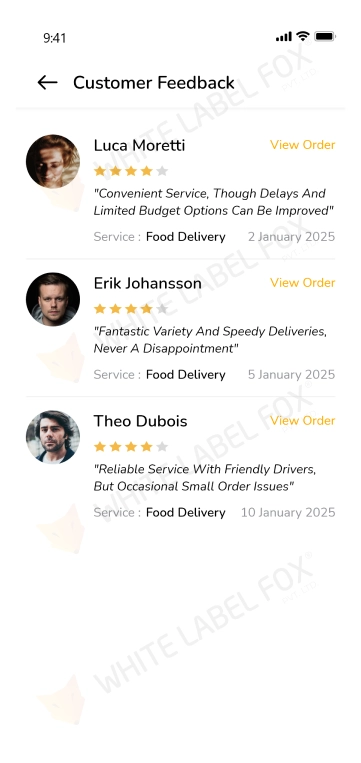 driver app - customer feedback