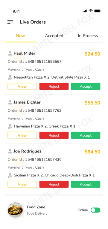 Restaurant App - live orders