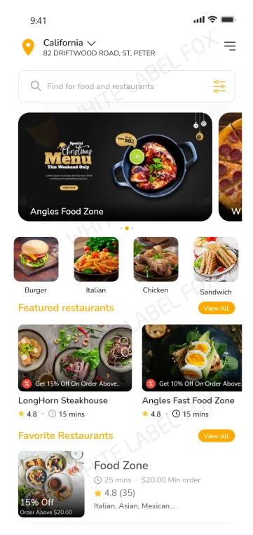 customer app - search food and restaurants