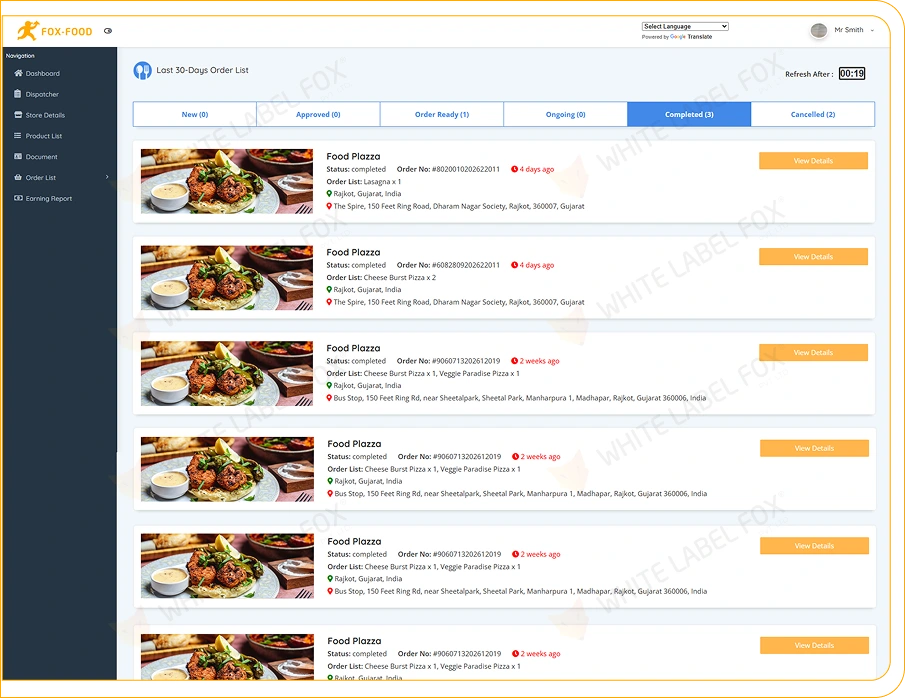 resturant webpanel features