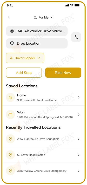 customer app - pickup and drop location