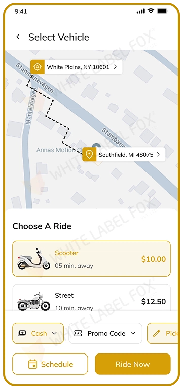 customer app - select vechile