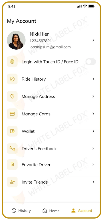 customer app - account settings