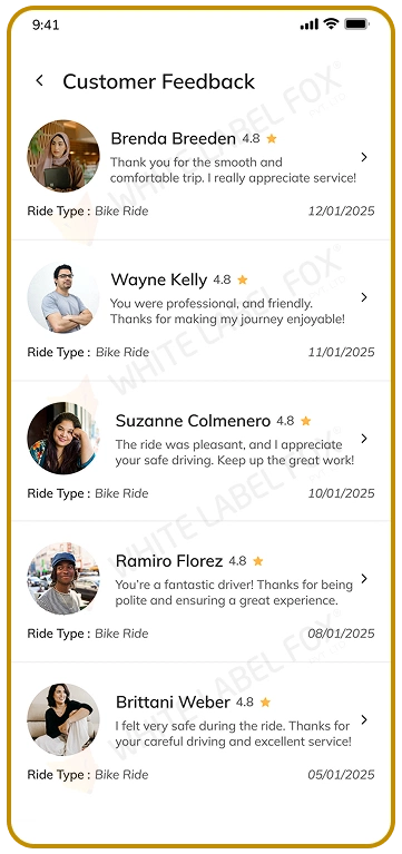 driver app - customer feedback