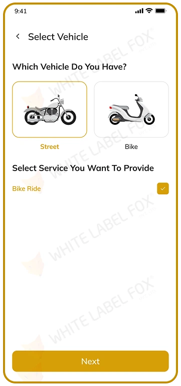 driver app - select vechile