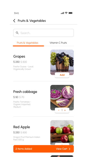 customer app - add to cart