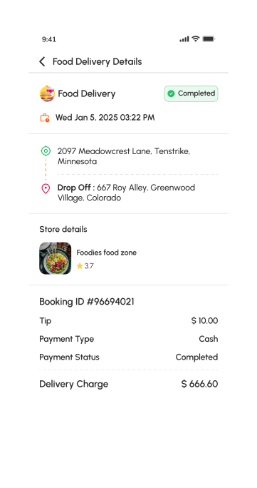 driver app - food delivery details