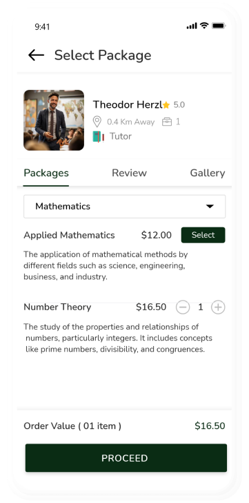 customer app - select package