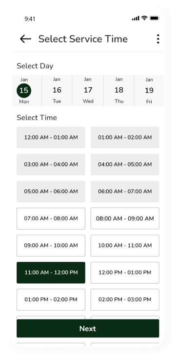 customer app - select service time