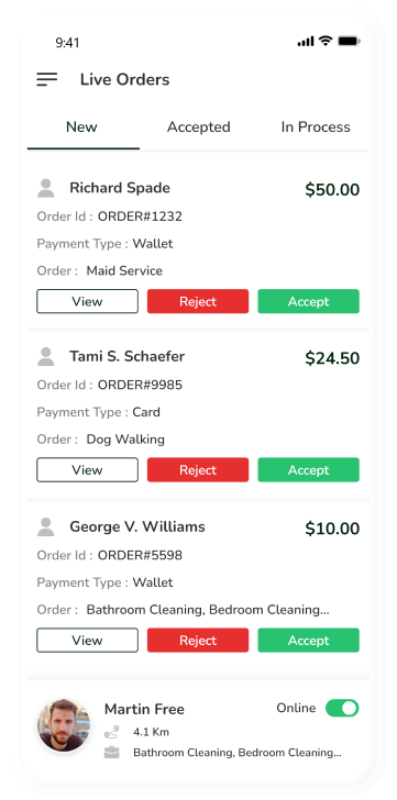 provider app - live orders