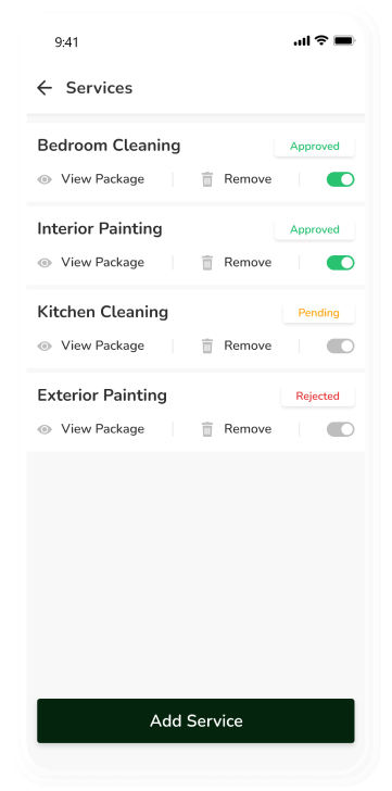 provider app - service approval panel