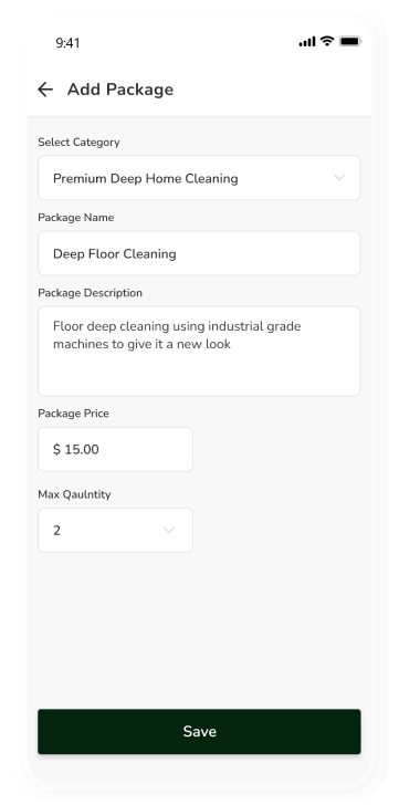 provider app - add package details